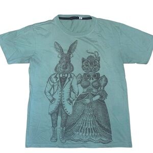 I Love Freak Victorian Rabbit and Cat Graphic Tee Shirt Medium